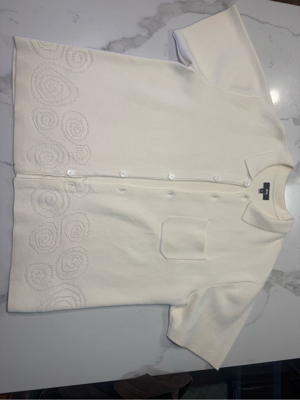 Stussy Cream Short-Sleeve Button Front Polo Cardigan